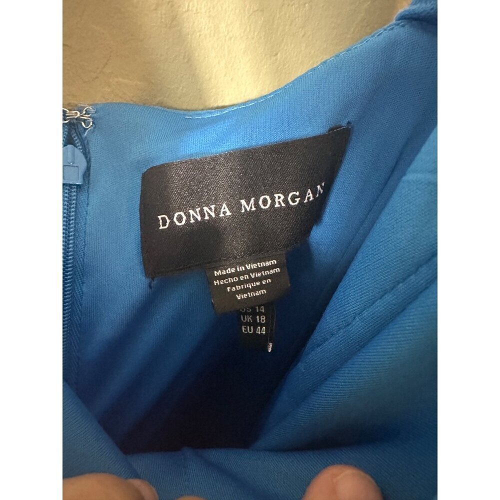 Donna Morgan Sleeveless Wide Leg Pant, Belt, Pockets Blue Jumpsuit SZ 14 - Picture 4 of 5